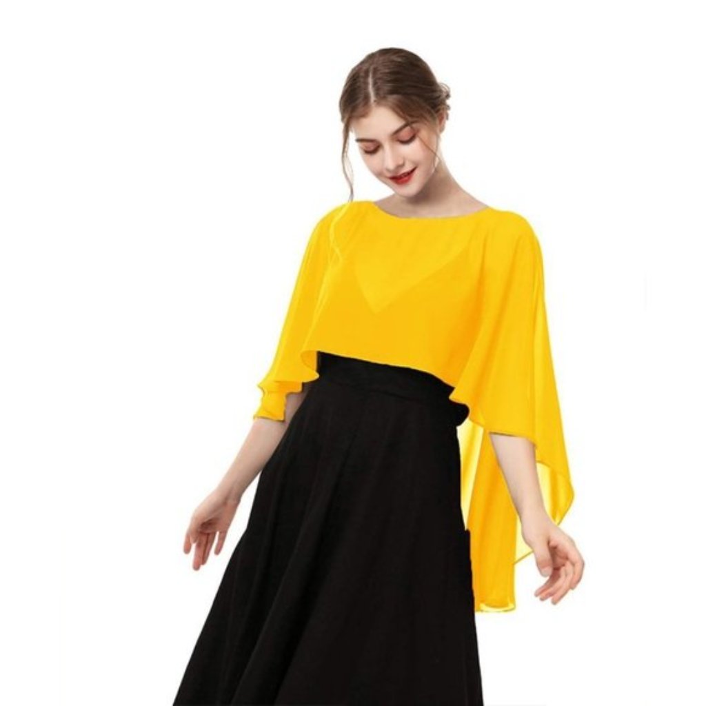 Chiffon Cape Shawls And Wraps Yellow